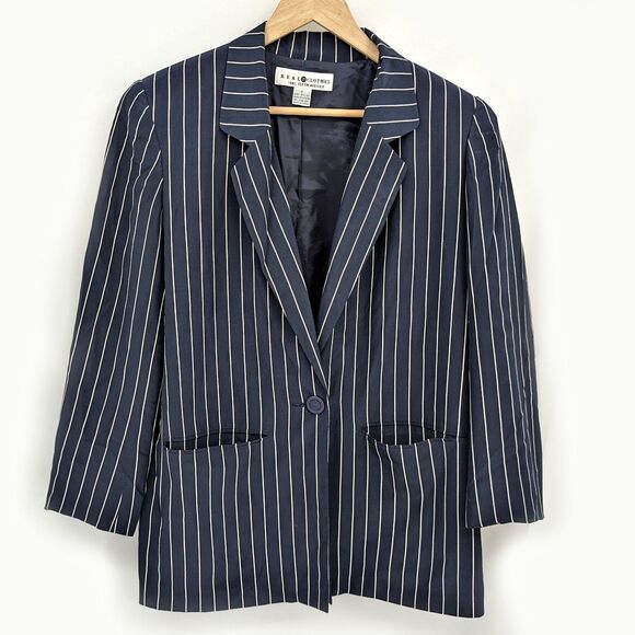 Vintage 90s Saks Fifth Avenue Silk Jacket Striped Blazer Real Clothes Size P - Picture 1 of 9